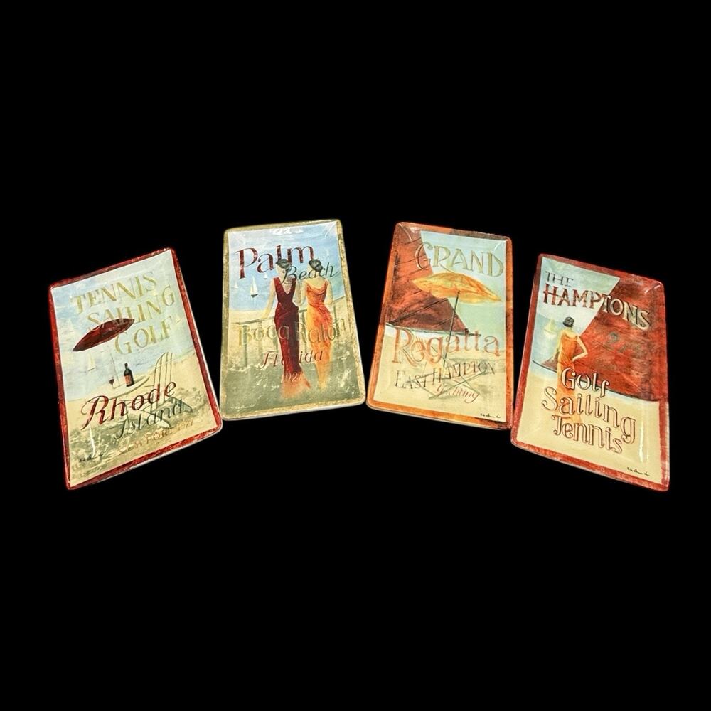 4‎ Art Deco 1920s 1940s Art Ceramic 4”x6”Mini Plates Appetizer Trinket Tray EUC